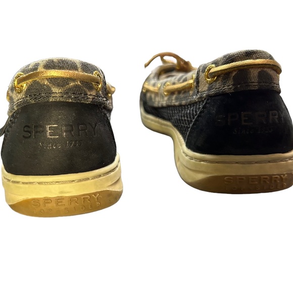 SPERRY Angelfish Black & Gold Animal Print Slip On Boat Shoes Size 7.5 EUC - Picture 8 of 11